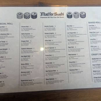 Mad For Sushi - Menu 1/29/25 - Sushi Bars Near Me - Dublin, California