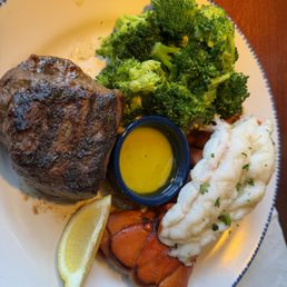 Wednesday lunch special, steak & lobster tail with broccoli Wednesday lunch special, steak & lobster tail with broccoli