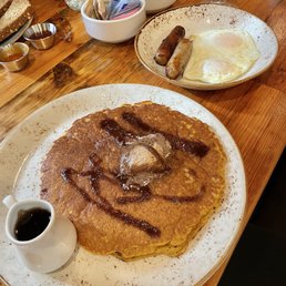 Pumpkin pancake with side of 2 eggs and sausage links (included) Pumpkin pancake with side of 2 eggs and sausage links (included)