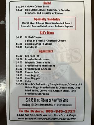 Menu photo 1 Donnies Breakfast Diner & Pizzaria Mobridge, SD Menu photo 1 Donnies Breakfast Diner & Pizzaria Mobridge, SD
