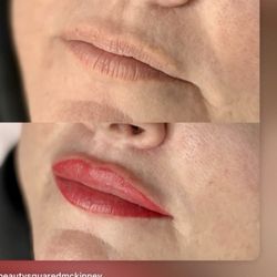 Beauty Squared - Lip blushing - day one: before and immediately after (note swelling)