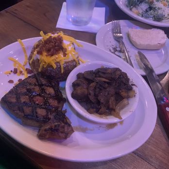 Texas Roadhouse - Yummy! New York Strip* with sautéed peppers & onions and loaded baked potato - Salad Near Me - Henderson, Nevada Texas Roadhouse - Yummy! New York Strip* with sautéed peppers & onions and loaded baked potato - Salad Near Me - Henderson, Nevada