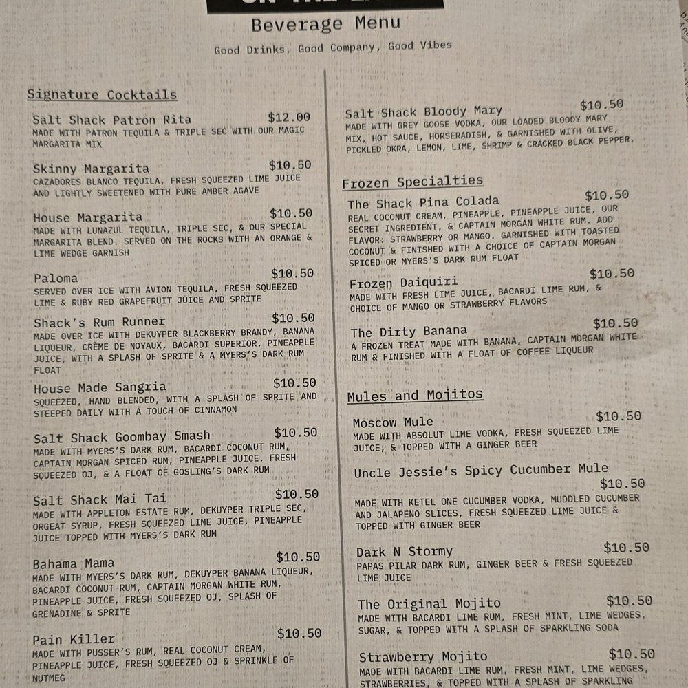 Salt Shack - Cocktail Menu - 4/18/25 - Seafood Near Me - Clermont, Florida Salt Shack - Cocktail Menu - 4/18/25 - Seafood Near Me - Clermont, Florida