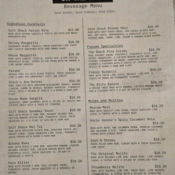Salt Shack - Cocktail Menu - 4/18/25 - Seafood Near Me - Clermont, Florida