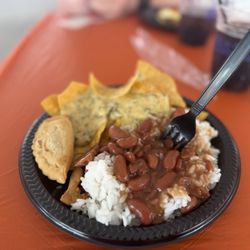 Walk-On's Sports Bistreaux - Burbank Restaurant - Red beans and rice, crawfish empanadas and spinach queso and chips