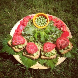 Grindstone Bakery - Homemade AST (avocado shiso tomato) sandwiches with Grindstone's gluten free quinoa/millet sprouted seed bread and a fresh salad