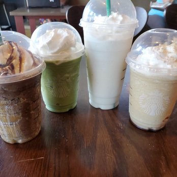 Starbucks - Left to right: javachip frap w/ extra caramel, green tea matcha frap, cotton candy frap & s'mores frap - Coffee & Tea Near Me - Antioch, California