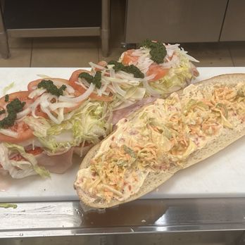 Prime Hot Dog and Sub - Large #7 - pepperoni, ham, provolone & cappicola, topped with lettuce, tomato, onions, pesto, cole slaw & red pepper mayo - Sandwiches Near Me - Pompton Lakes, New Jersey Prime Hot Dog and Sub - Large #7 - pepperoni, ham, provolone & cappicola, topped with lettuce, tomato, onions, pesto, cole slaw & red pepper mayo - Sandwiches Near Me - Pompton Lakes, New Jersey