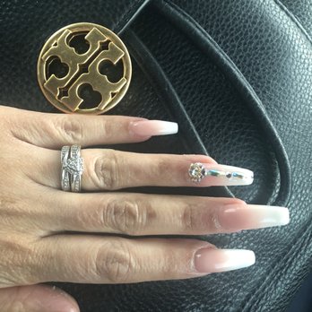 Hello Nails & Spa - Pink & white ombré w/ jewels by MIA - Day Spas Near Me - Vacaville, California