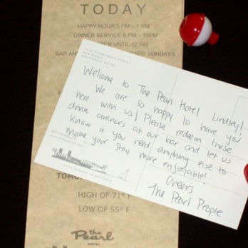 The Pearl Hotel - Lovely Welcome Note! - San Diego, CA