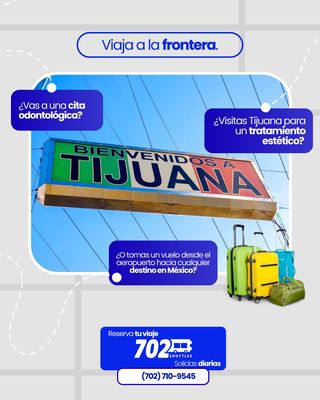 Tienes cita médica o vuelo en Tijuana? Reserva con 702 Shuttles 📲 🚐 - 🚐 Tu viaje a Tijuana comienza con 702 Shuttles! 🚐
Ya sea que viajes por:
🦷 Cita odontológica
💉 Tratamiento estético
👨👩👧 Visitar a tu familia
✈️ Conexión en el aeropuerto hacia todo México
Nosotros te llevamos con seguridad, comodidad y puntualidad.
Reserva tu asiento hoy!
📲 https://702shuttles.com/en Tienes cita médica o vuelo en Tijuana? Reserva con 702 Shuttles 📲 🚐 - 🚐 Tu viaje a Tijuana comienza con 702 Shuttles! 🚐
Ya sea que viajes por:
🦷 Cita odontológica
💉 Tratamiento estético
👨👩👧 Visitar a tu familia
✈️ Conexión en el aeropuerto hacia todo México
Nosotros te llevamos con seguridad, comodidad y puntualidad.
Reserva tu asiento hoy!
📲 https://702shuttles.com/en