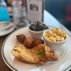 Fixins Soul Kitchen - catfish with sides of greens, mac and cheese and hush puppies