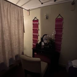 Couples massage room with curtain in the middle