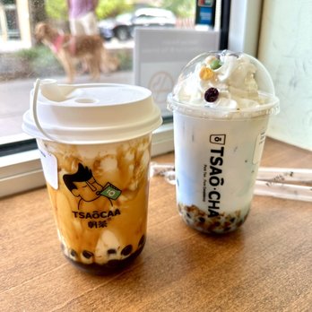 Tsaocaa - two drinks on a table - Bubble Tea Near Me - Indianapolis, Indiana