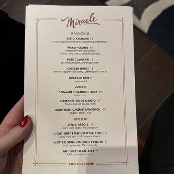 Miracle - Snack menu - Cocktail Bars Near Me - Cambridge, Massachusetts