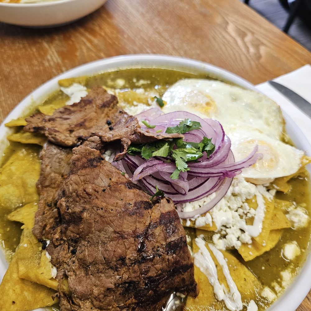 A Huevo Cafe - Chilaquiles Verdes with carne asada - Breakfast & Brunch Near Me - Los Angeles, California A Huevo Cafe - Chilaquiles Verdes with carne asada - Breakfast & Brunch Near Me - Los Angeles, California