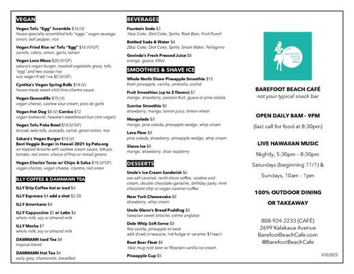 Menu photo 7 Barefoot Beach Cafe Honolulu, HI