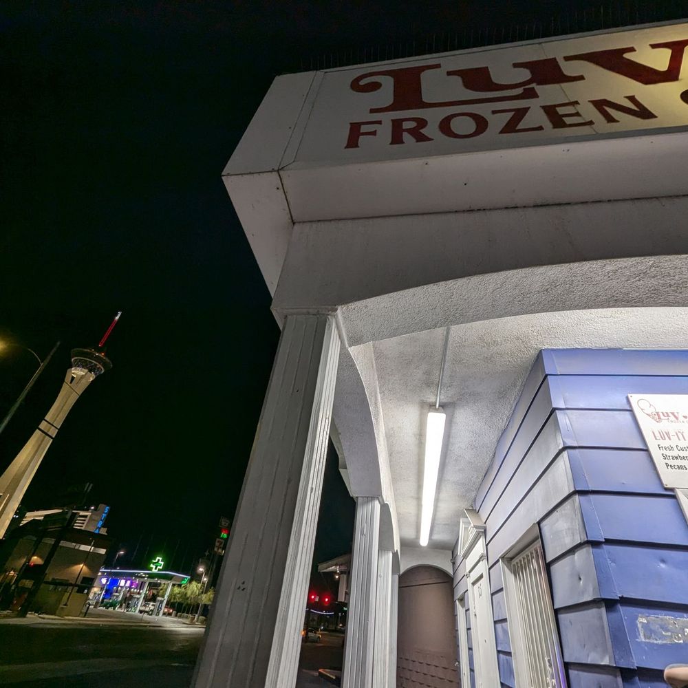 Luv-It Frozen Custard - View of Strats hotel in the back view - Ice Cream & Frozen Yogurt Near Me - Las Vegas, Nevada Luv-It Frozen Custard - View of Strats hotel in the back view - Ice Cream & Frozen Yogurt Near Me - Las Vegas, Nevada
