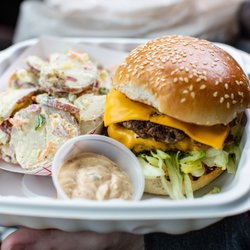 Georgia's Northside - Big Smack Burger with awesome potato salad (side cup of creole remoulade which is great on everything, especially the fries)