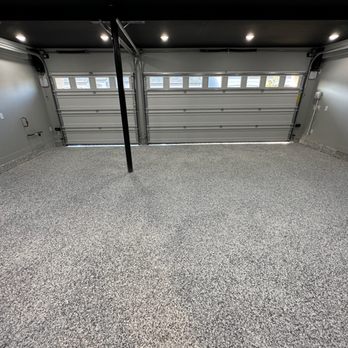 Nu Tech Floors - Fully flake coverage with 2 layers of polyaspartic clear - Flooring Near Me