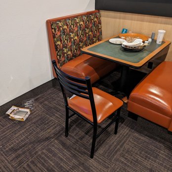 Round Table Pizza - Table left uncleaned and trash on the floor for over an hour - Pizza Near Me - Garden Grove, California Round Table Pizza - Table left uncleaned and trash on the floor for over an hour - Pizza Near Me - Garden Grove, California