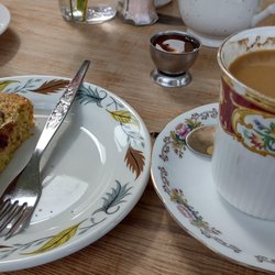 Strandfield House - Plum pistachio cake and coffee. Fancy china!