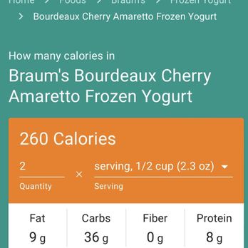 Braum's Ice Cream - Cherry Amaretto Frozen Yogurt Nutrition Facts - Ice Cream & Frozen Yogurt Near Me - Frisco, Texas