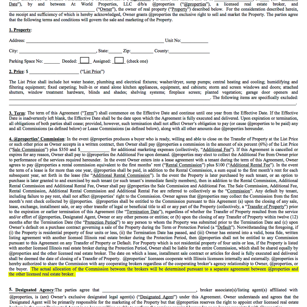 Lynn Briskin - @properties - Highlighted for clarity on the standard 5 page listing agreement. Completely buried in the fine print! - Real Estate Agents Near Me - Evanston, Illinois Lynn Briskin - @properties - Highlighted for clarity on the standard 5 page listing agreement. Completely buried in the fine print! - Real Estate Agents Near Me - Evanston, Illinois