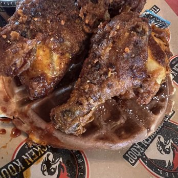 The Chicken Koop - Chicken Waffles with some heat on the chicken. - New American Near Me - Whittier, California