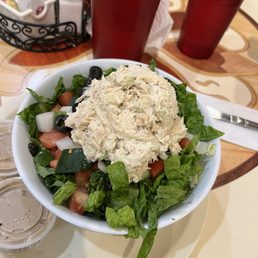 Garden salad scoop of chicken salad Garden salad scoop of chicken salad