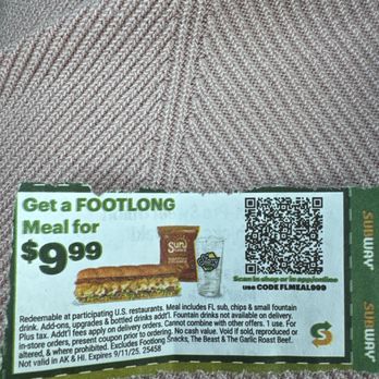 Subway - Coupon fine print that doesn't report the coupon can only be used on turkey - Fast Food Near Me - Washington Twp, Michigan