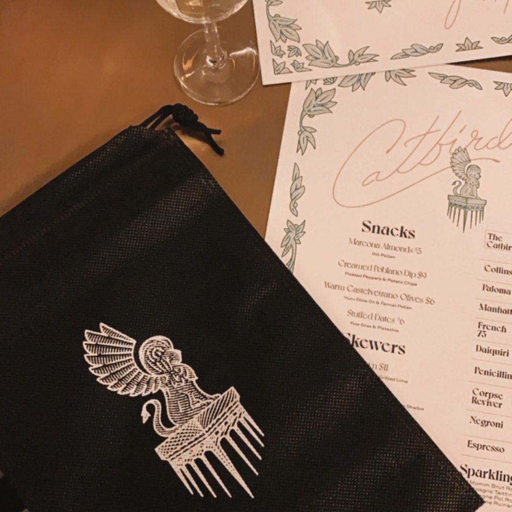 Catbird - They give you a mask bag when you sit down- such a thoughtful touch! - Tapas/Small Plates Near Me - Dallas, Texas Catbird - They give you a mask bag when you sit down- such a thoughtful touch! - Tapas/Small Plates Near Me - Dallas, Texas