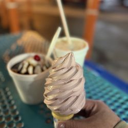 Annie's Soft Ice Cream - Raspberry soft serve Chocolate sundae Coffee milkshake