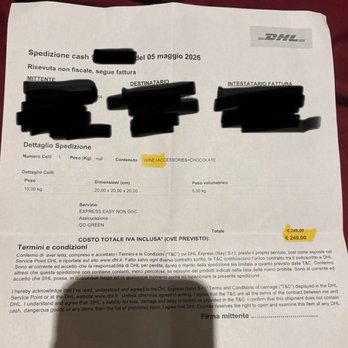 DHL - The original receipt of my package. Contents are labelled as "wine," proof that the employee was aware I was shipping alcohol. - Couriers & Delivery Services Near Me - Casandrino, NA