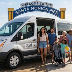 Ford Transit passenger van rental near LAX, perfect for family vacations, road trips, and group travel.
