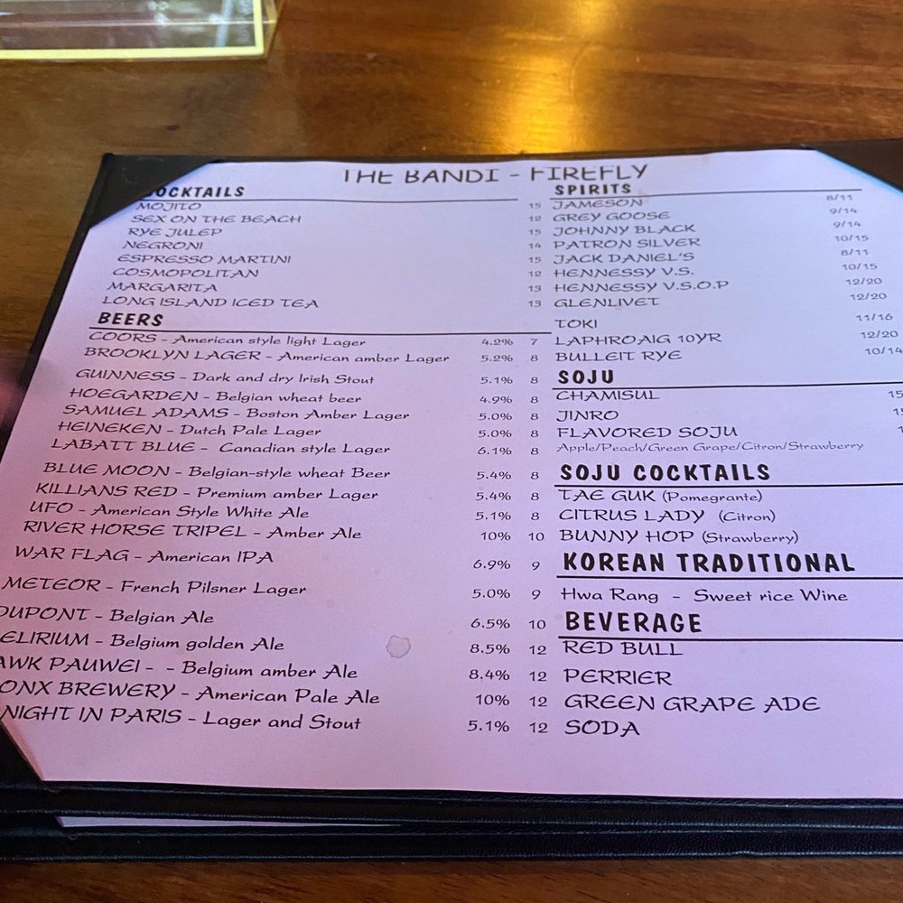 Drink menu Drink menu