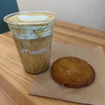 Koffeeski - Pandan Cream Top Latte + Salted Brown Butter Cookie - Coffee & Tea Near Me - Los Angeles, California Koffeeski - Pandan Cream Top Latte + Salted Brown Butter Cookie - Coffee & Tea Near Me - Los Angeles, California