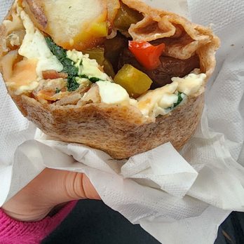 Hometown Deli - Whole Wheat Wrap with home fries, onions , peppers, egg whites and Spinach - Delis Near Me - Fishkill, New York