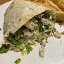 The Mediterranean wrap too big and loosely put together to pick up, let alone fit in my mouth. The Mediterranean wrap too big and loosely put together to pick up, let alone fit in my mouth.
