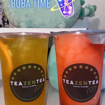 TeaZenTea - Mango Juice with star jelly and Watermelon Slushy with boba - Coffee & Tea Near Me - Brentwood, California
