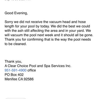 A Clear Choice Pool and Spa Services - Response from company - Pool Cleaners Near Me