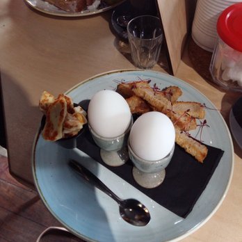 Ezra & Gil - Soft boiled duck eggs with sourdough soldiers (£4.00) with a side of halloumi (£2.00) - August 2016 - Coffee & Tea Near Me - Manchester, XGM Ezra & Gil - Soft boiled duck eggs with sourdough soldiers (£4.00) with a side of halloumi (£2.00) - August 2016 - Coffee & Tea Near Me - Manchester, XGM