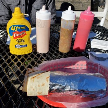 Mr Falafel - In order from left to right Manaayse Tahani sauce spicy sauce Ketchup - Falafel Near Me - Morgan Hill, California Mr Falafel - In order from left to right Manaayse Tahani sauce spicy sauce Ketchup - Falafel Near Me - Morgan Hill, California