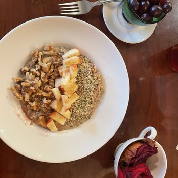Lady Diana's Zen Cafe - A delicious gluten free vegan oat meal with fruit, walnuts, and hemp seeds. - Coffee & Tea Near Me - Corsicana, Texas Lady Diana's Zen Cafe - A delicious gluten free vegan oat meal with fruit, walnuts, and hemp seeds. - Coffee & Tea Near Me - Corsicana, Texas