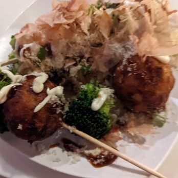 Fat Salmon - Takoyaki (comes with 4 balls and broccoli pieces, I started eating so looks messy in the pic) - Japanese Near Me - Philadelphia, Pennsylvania Fat Salmon - Takoyaki (comes with 4 balls and broccoli pieces, I started eating so looks messy in the pic) - Japanese Near Me - Philadelphia, Pennsylvania