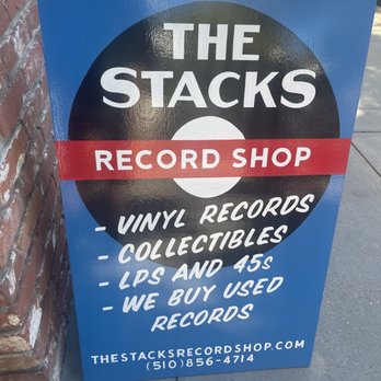 The Stacks Record Shop - The sidewalk sign for "The Stacks Record Shop". - Vinyl Records Near Me - Hayward, California