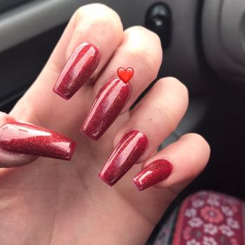 Golden Nails Spa - Gel Nails Red Sparkly Coffin Shape $48 - Nail Salons Near Me - Tempe, Arizona