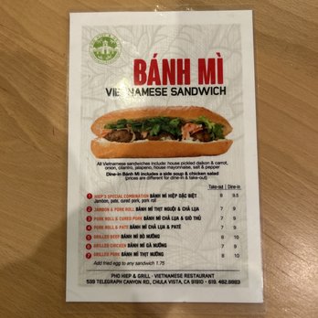 Pho Hiep & Grill - Small menu promoting their sandwiches - Vietnamese Near Me - Chula Vista, California Pho Hiep & Grill - Small menu promoting their sandwiches - Vietnamese Near Me - Chula Vista, California
