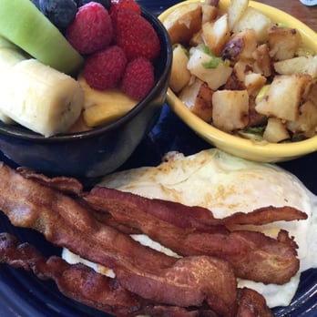 Eight AM - Classic Bacon and Eggs with Fresh Fruit Bowl and Potatoes - New American Near Me - San Francisco, California Eight AM - Classic Bacon and Eggs with Fresh Fruit Bowl and Potatoes - New American Near Me - San Francisco, California