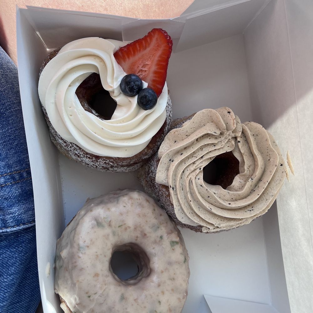 Scouts Doughnuts - Berries and cream donut. Coffee cream Cronut. Peach and basil donut. - Donuts Near Me - Greenville, South Carolina Scouts Doughnuts - Berries and cream donut. Coffee cream Cronut. Peach and basil donut. - Donuts Near Me - Greenville, South Carolina